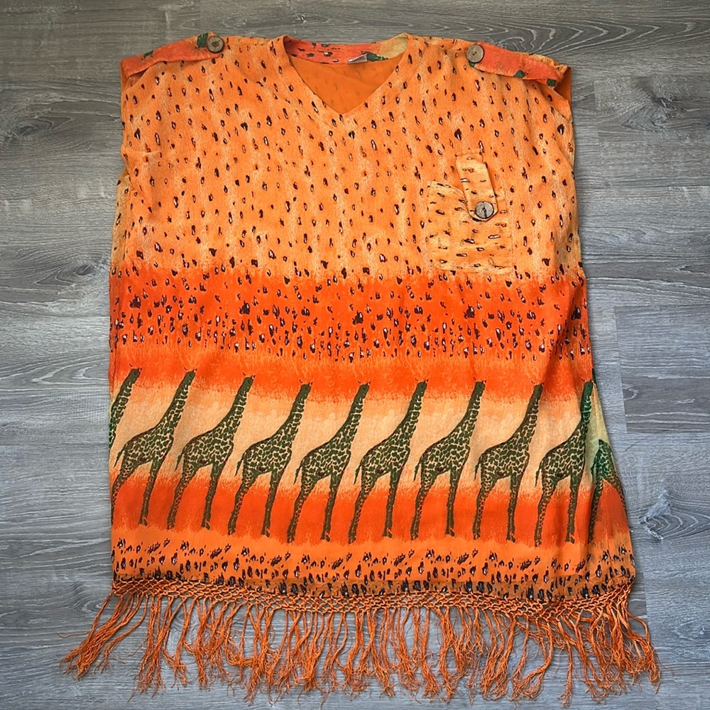 MAGIC Orange Giraffe Safari Crochet Tassel Trim Kaftan